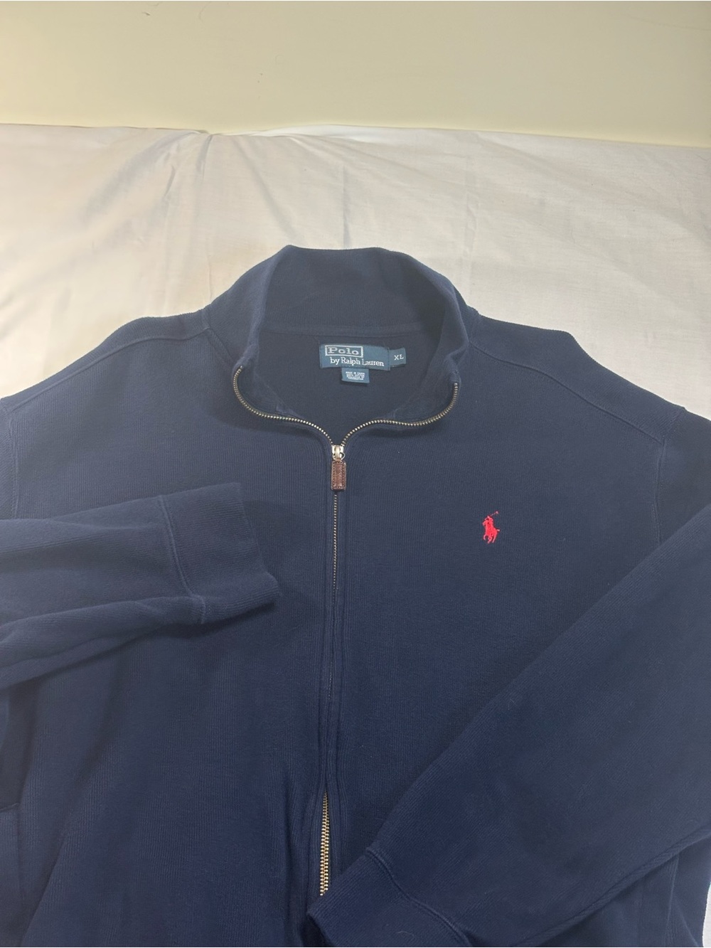 Ralph Lauren Navy Full-Zip Sweater with Red Pony